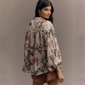 NWT By Anthropologie Long-Sleeve Appliqué Batwing Blouse - Small